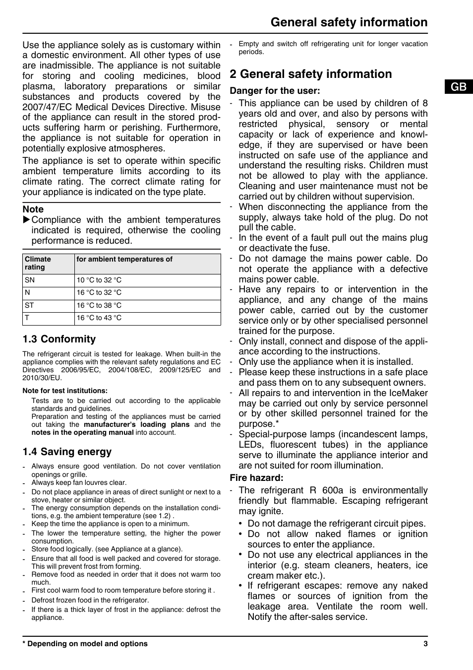 3conformity, 4saving energy, 2general safety information | 2 general safety information, General safety information | Liebherr ICN 3366 Premium NoFrost User Manual | Page 3 / 12