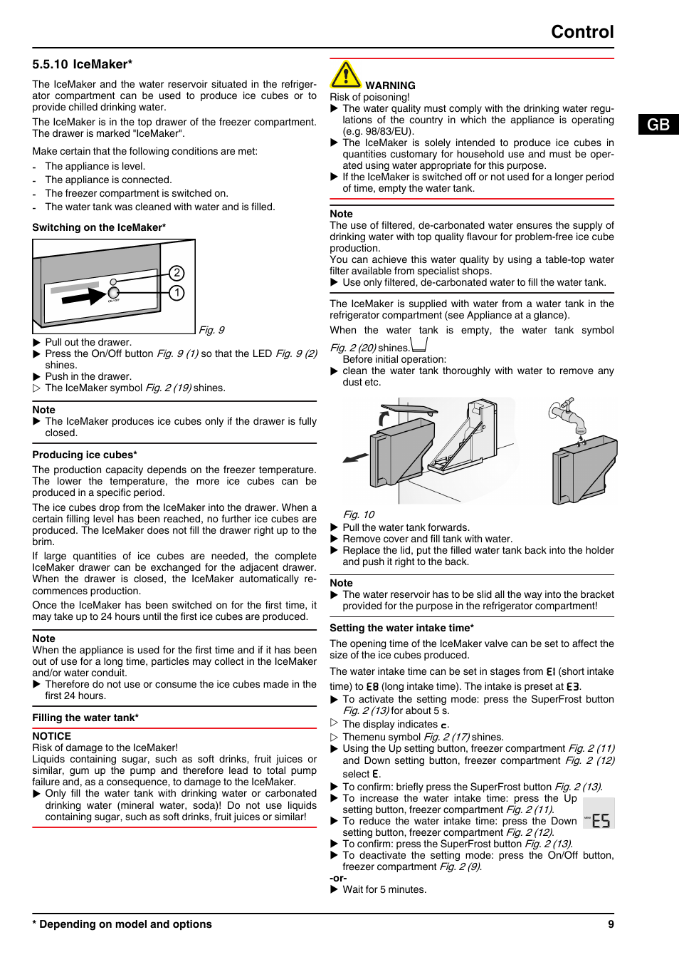10icemaker, Control | Liebherr ICN 3366 Premium NoFrost User Manual | Page 9 / 12