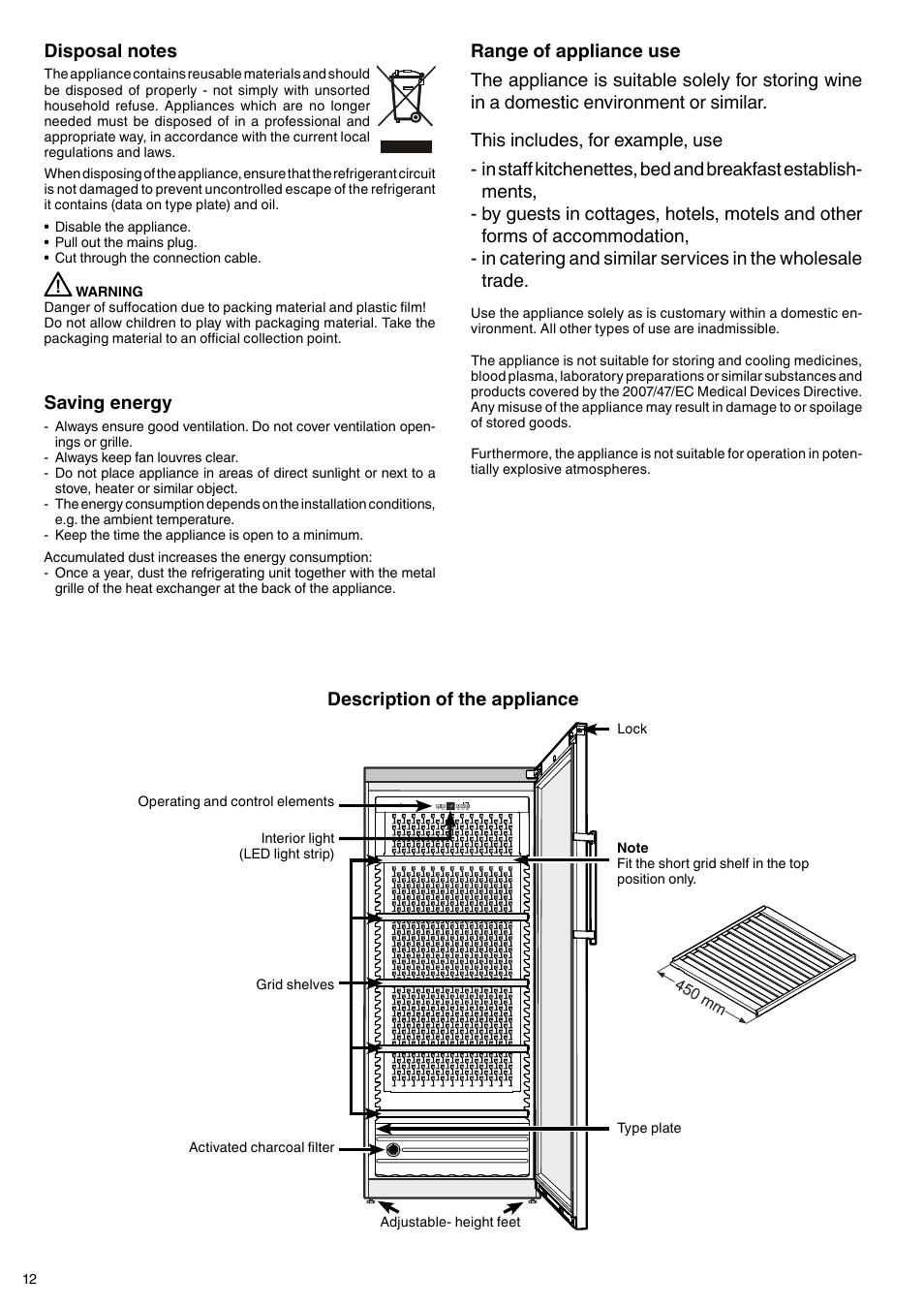 Description of the appliance, Saving energy | Liebherr WKes 4552 GrandCru User Manual | Page 2 / 11