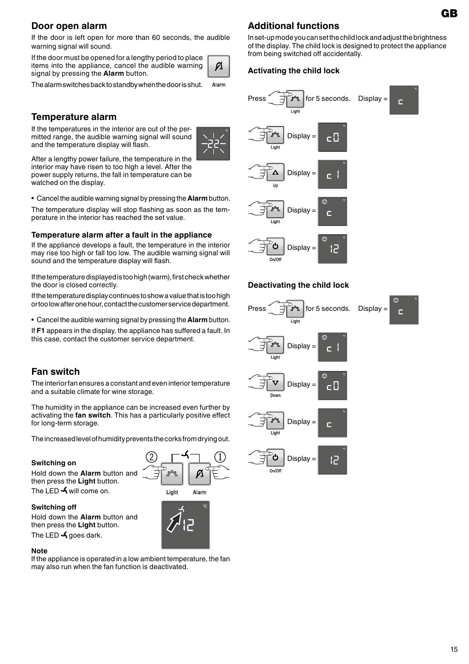 Additional functions, Door open alarm, Temperature alarm | Fan switch | Liebherr WKes 4552 GrandCru User Manual | Page 5 / 11