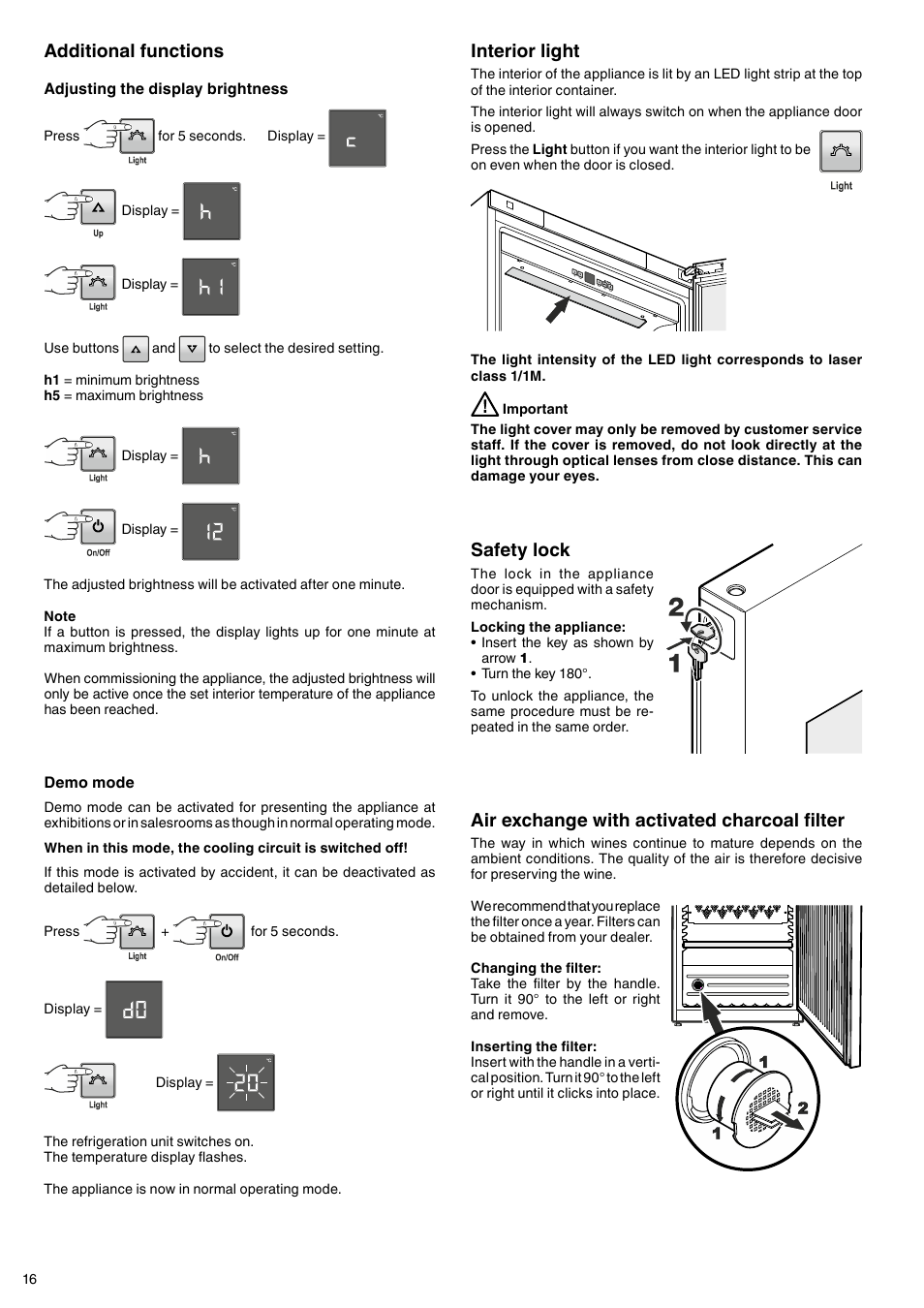 Interior light, Air exchange with activated charcoal filter, Safety lock | Additional functions | Liebherr WKes 4552 GrandCru User Manual | Page 6 / 11