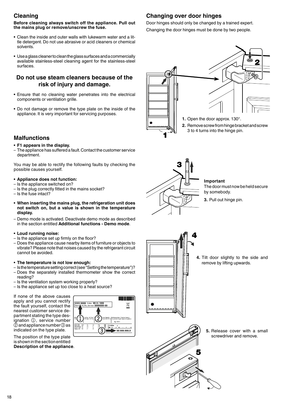 Changing over door hinges, Cleaning, Malfunctions | Liebherr WKes 4552 GrandCru User Manual | Page 8 / 11
