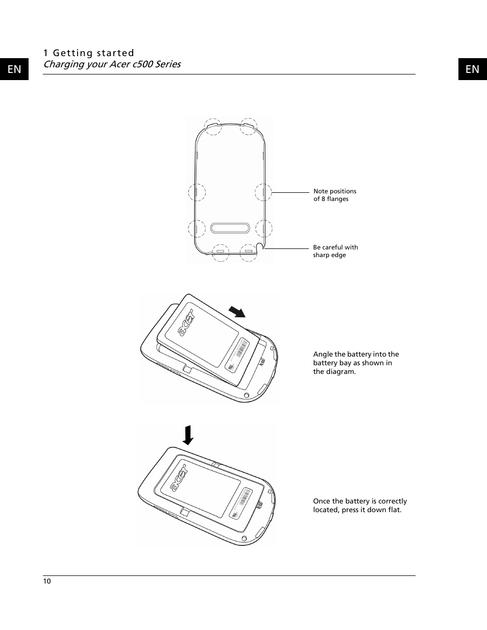 Charging your acer c500 series | Acer C500 User Manual | Page 26 / 54