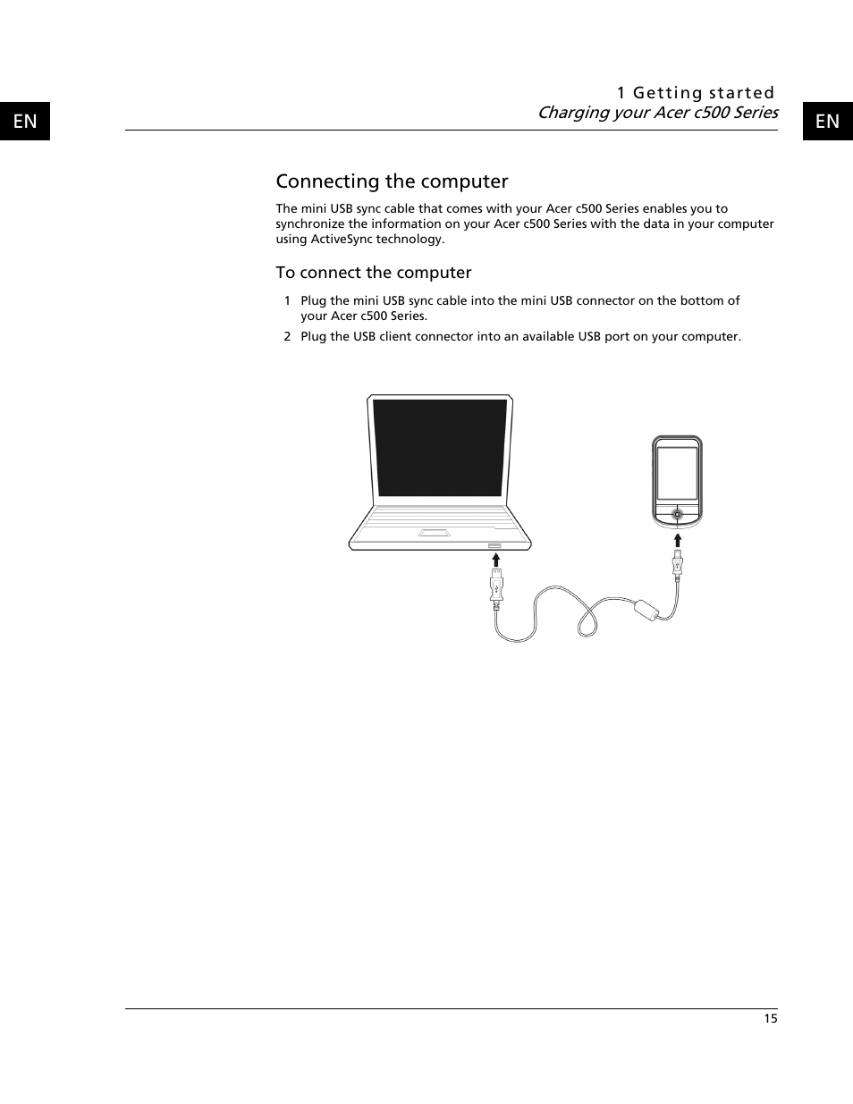 Connecting the computer, En connecting the computer | Acer C500 User Manual | Page 31 / 54