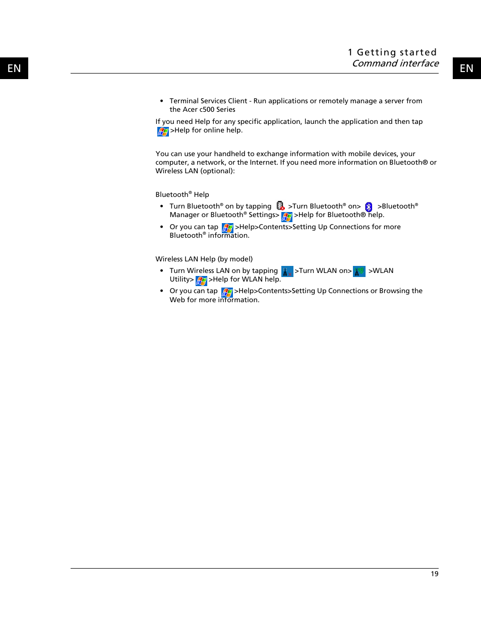 Command interface | Acer C500 User Manual | Page 35 / 54