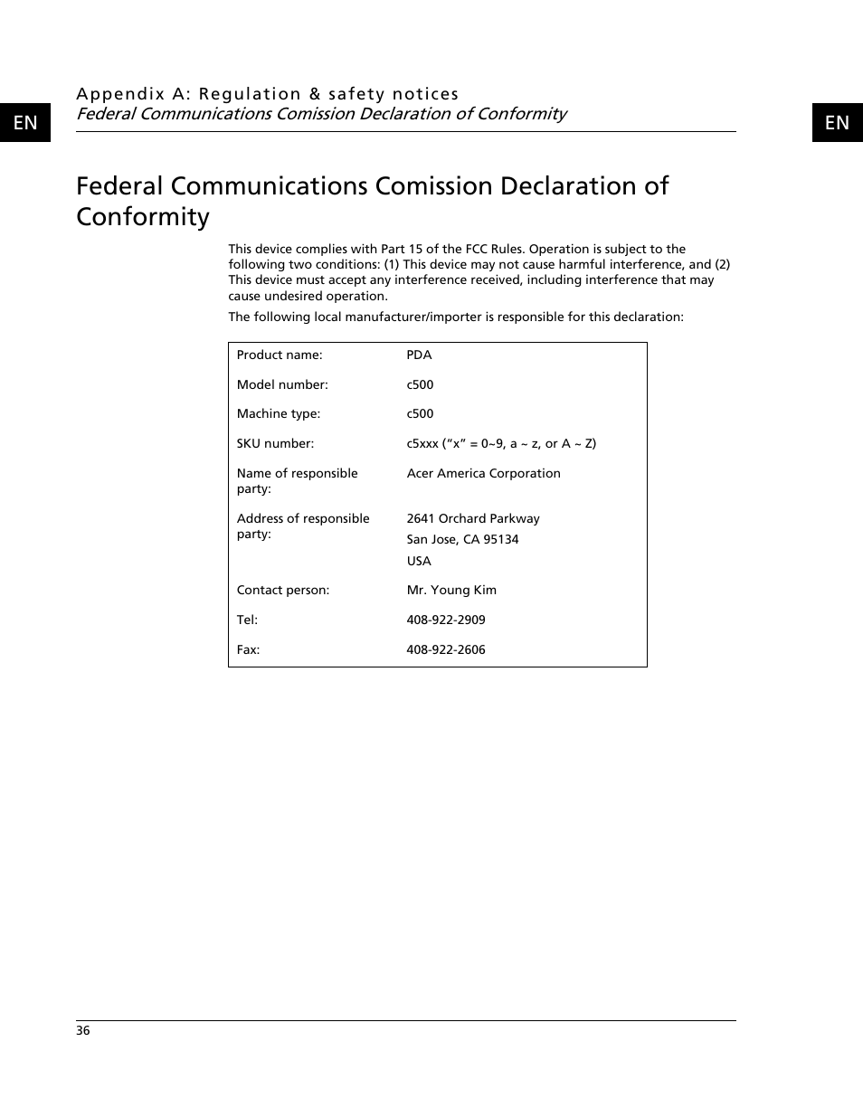 Acer C500 User Manual | Page 52 / 54