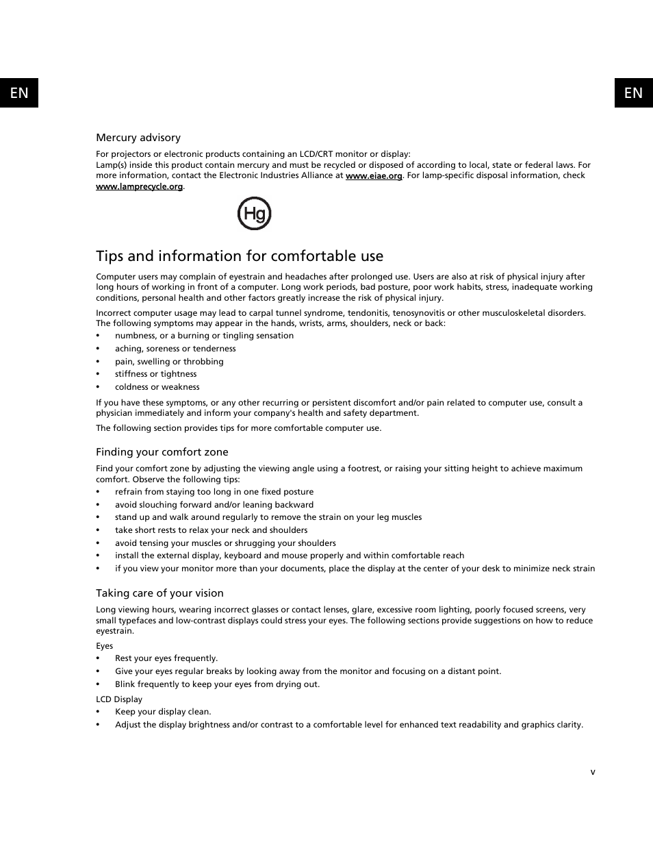 Tips and information for comfortable use | Acer C500 User Manual | Page 7 / 54