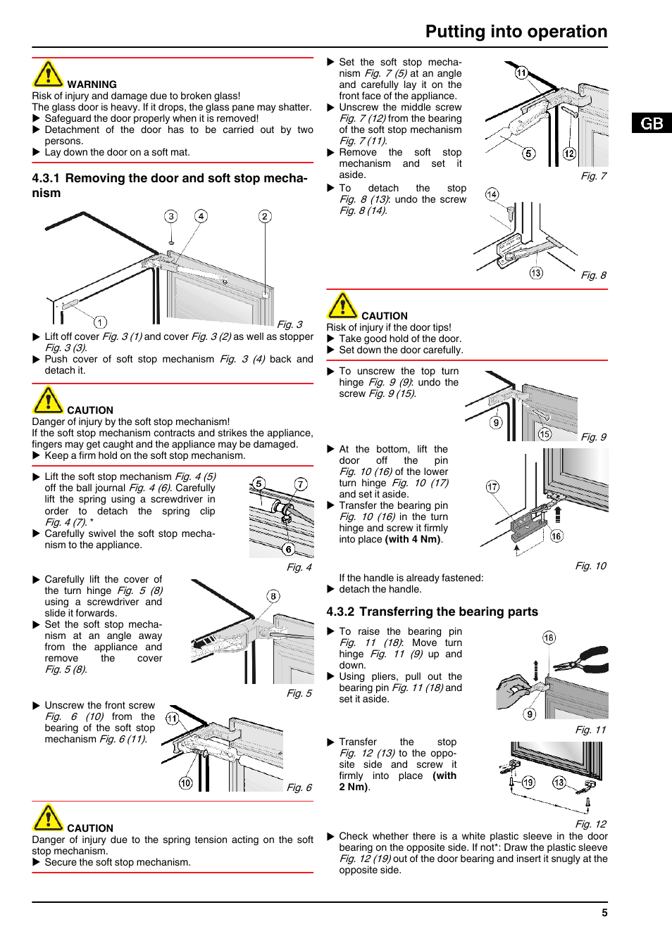 1removing the door and soft stop mechanism, 2transferring the bearing parts, Putting into operation | Liebherr WTEes 2053 Vinidor User Manual | Page 5 / 12