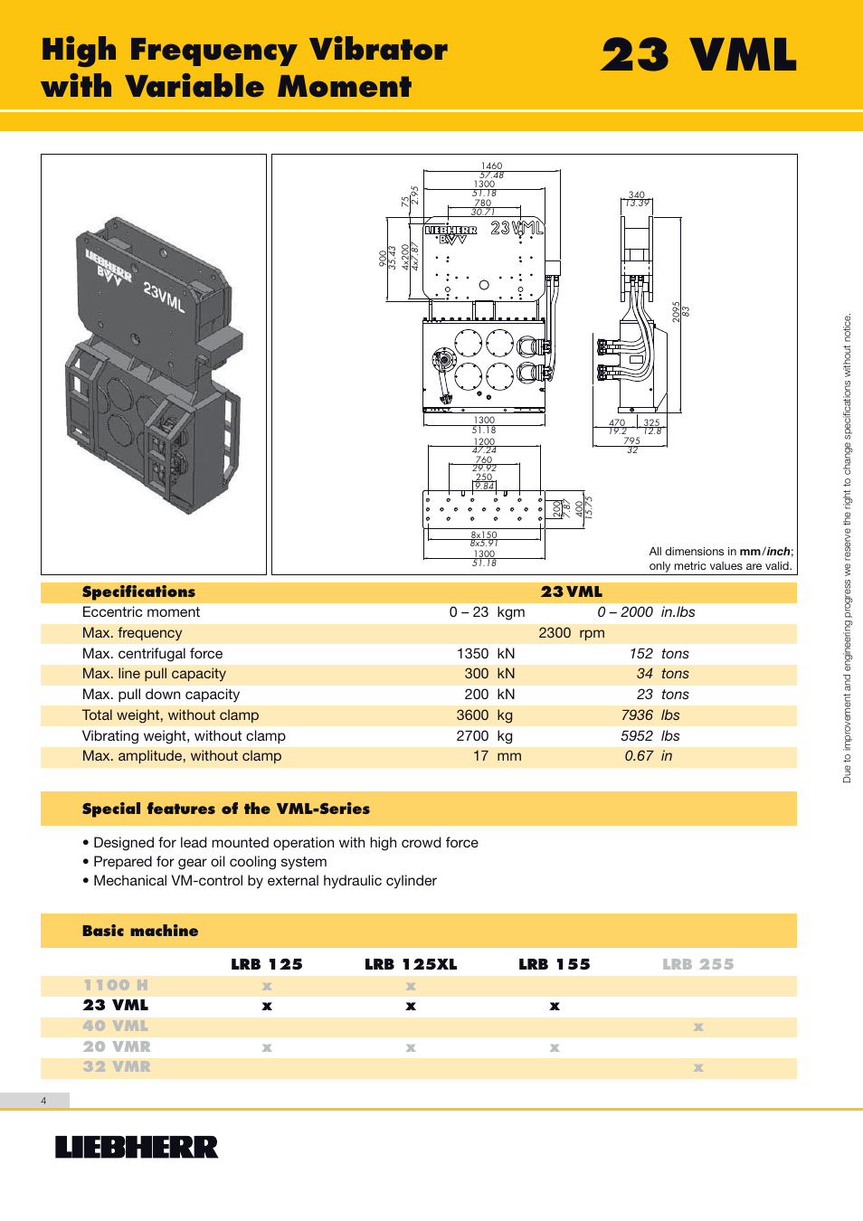 23 vml, High frequency vibrator with variable moment | Liebherr LRB 255 User Manual | Page 4 / 12