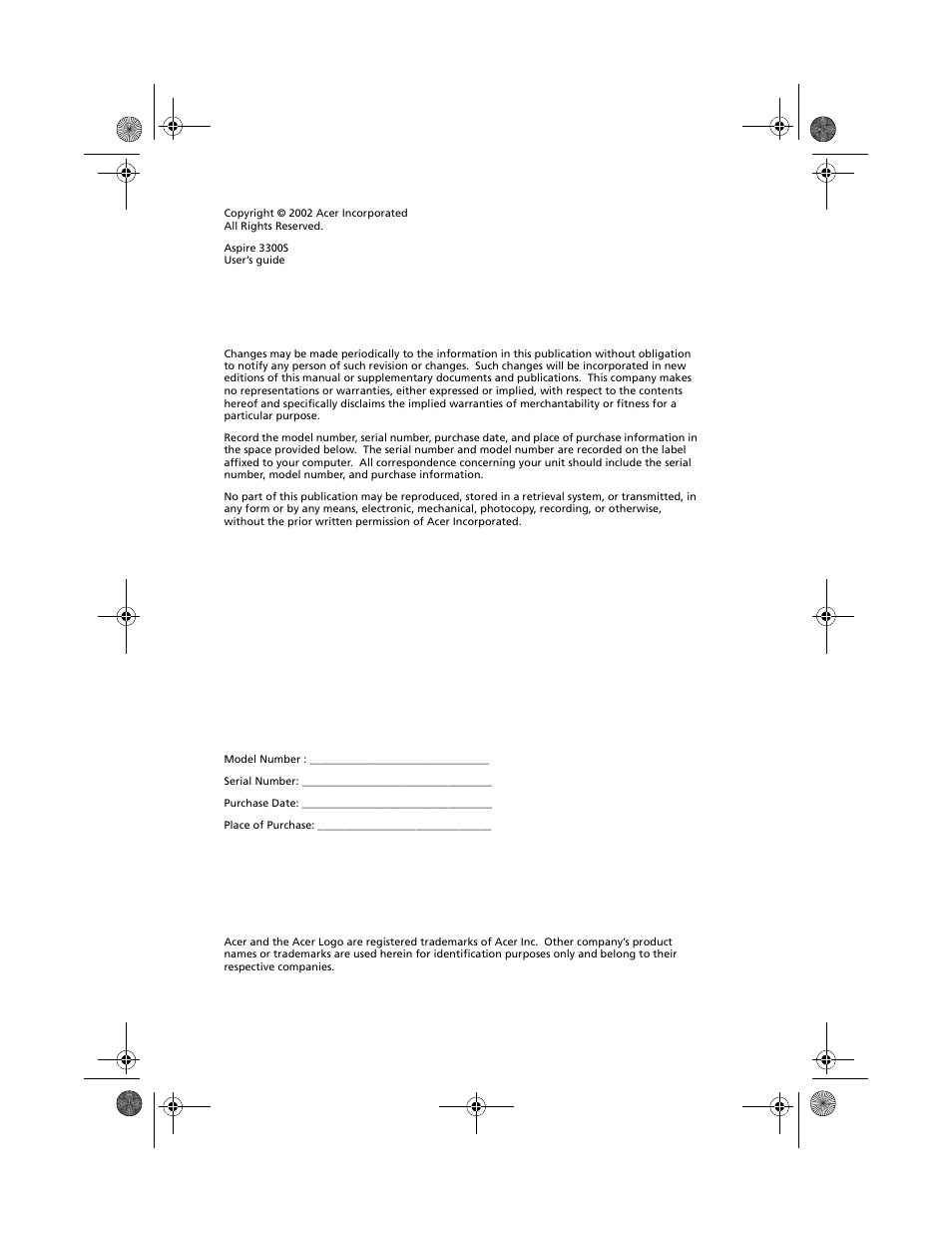 Acer Aspire 3300S User Manual | Page 2 / 61