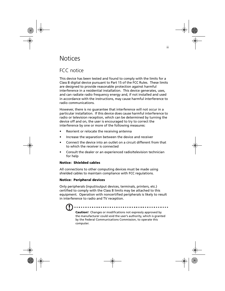 Notices, Fcc notice | Acer Aspire 3300S User Manual | Page 3 / 61