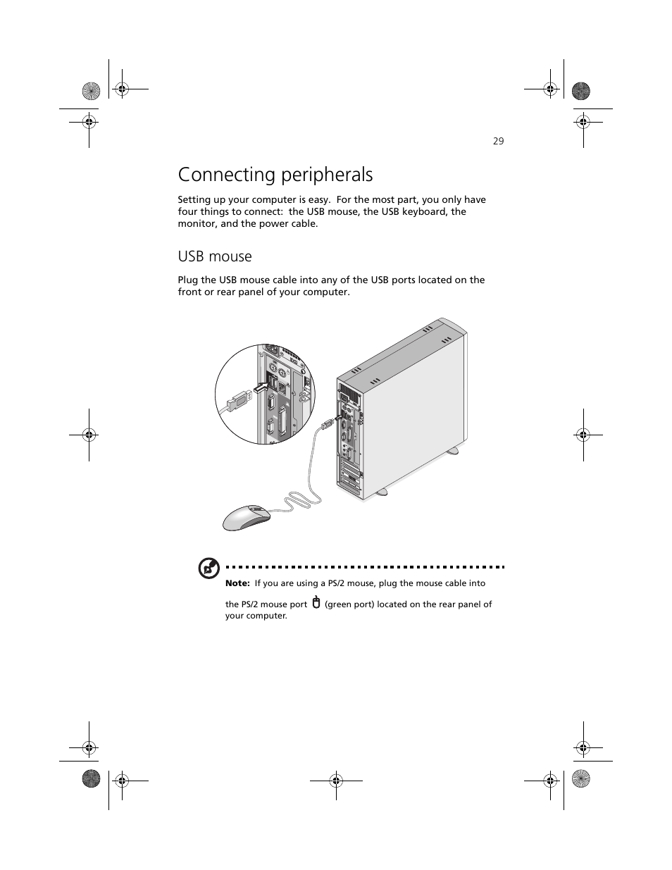 Connecting peripherals, Usb mouse | Acer Aspire 3300S User Manual | Page 37 / 61