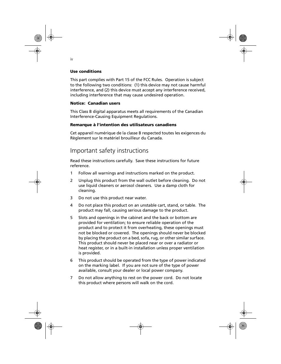 Important safety instructions | Acer Aspire 3300S User Manual | Page 4 / 61