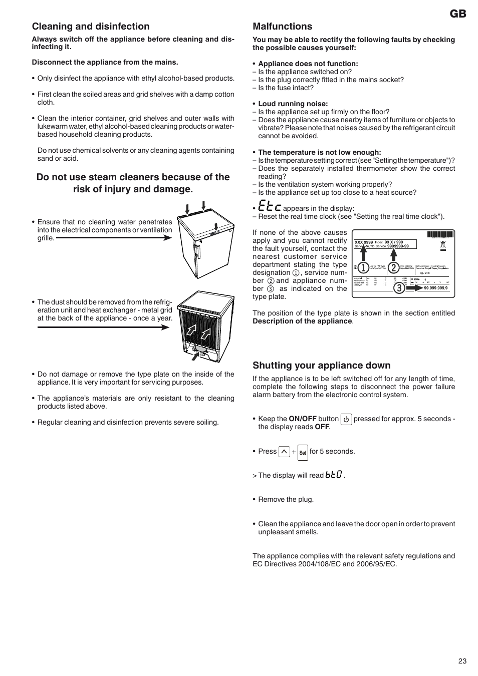 Cleaning and disinfection, Malfunctions, Shutting your appliance down | Liebherr MKUv 1610 User Manual | Page 11 / 13