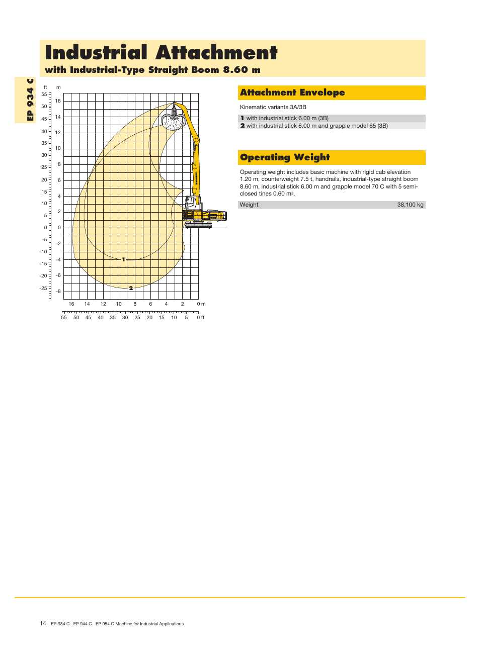 Industrial attachment, Operating weight, Ep 9 3 4 c | Liebherr EP 944 C Stationary Material Handler User Manual | Page 14 / 32