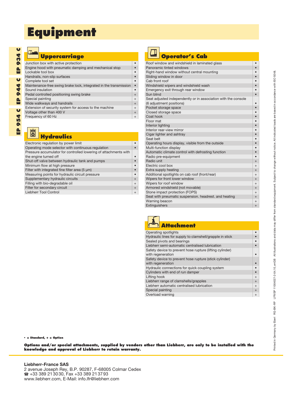 Equipment, Operator’s cab, Uppercarriage | Hydraulics, Attachment | Liebherr EP 944 C Stationary Material Handler User Manual | Page 32 / 32