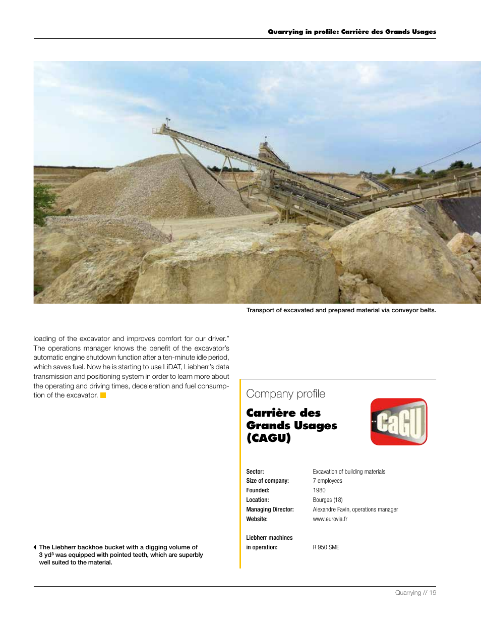 Carrière des grands usages (cagu) company profile | Liebherr L 556 User Manual | Page 19 / 48