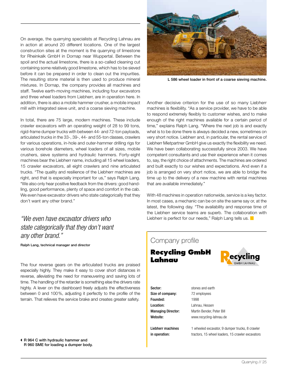 Recycling gmbh lahnau company profile | Liebherr L 556 User Manual | Page 25 / 48