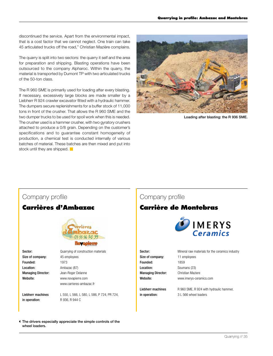 Company profile carrière de montebras, Company profile carrières d’ambazac | Liebherr L 556 User Manual | Page 35 / 48