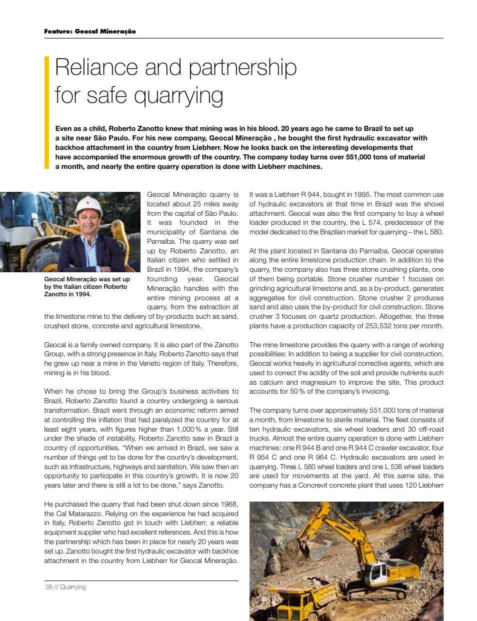 Reliance and partnership for safe quarrying | Liebherr L 556 User Manual | Page 38 / 48