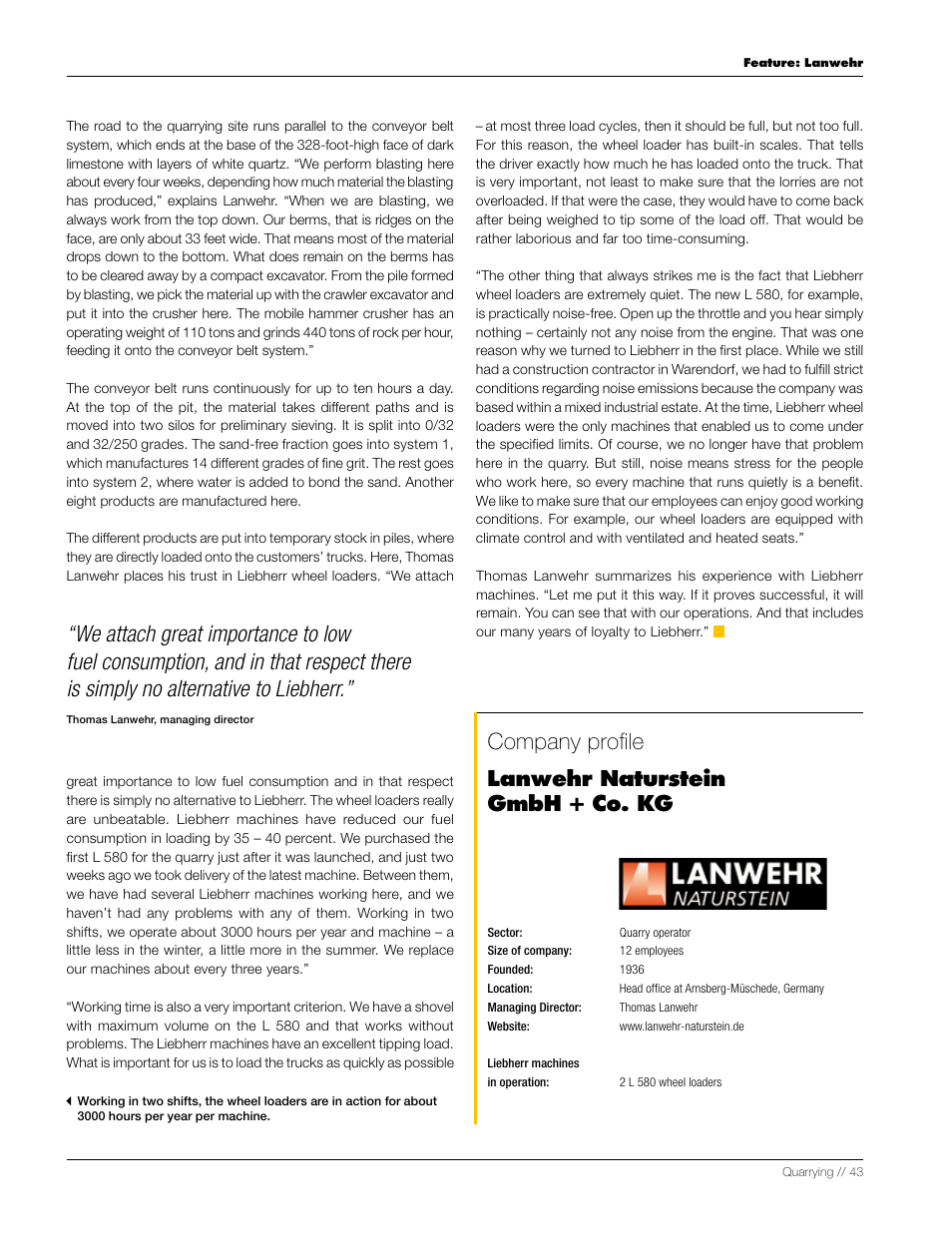 Lanwehr naturstein gmbh + co. kg company profile | Liebherr L 556 User Manual | Page 43 / 48