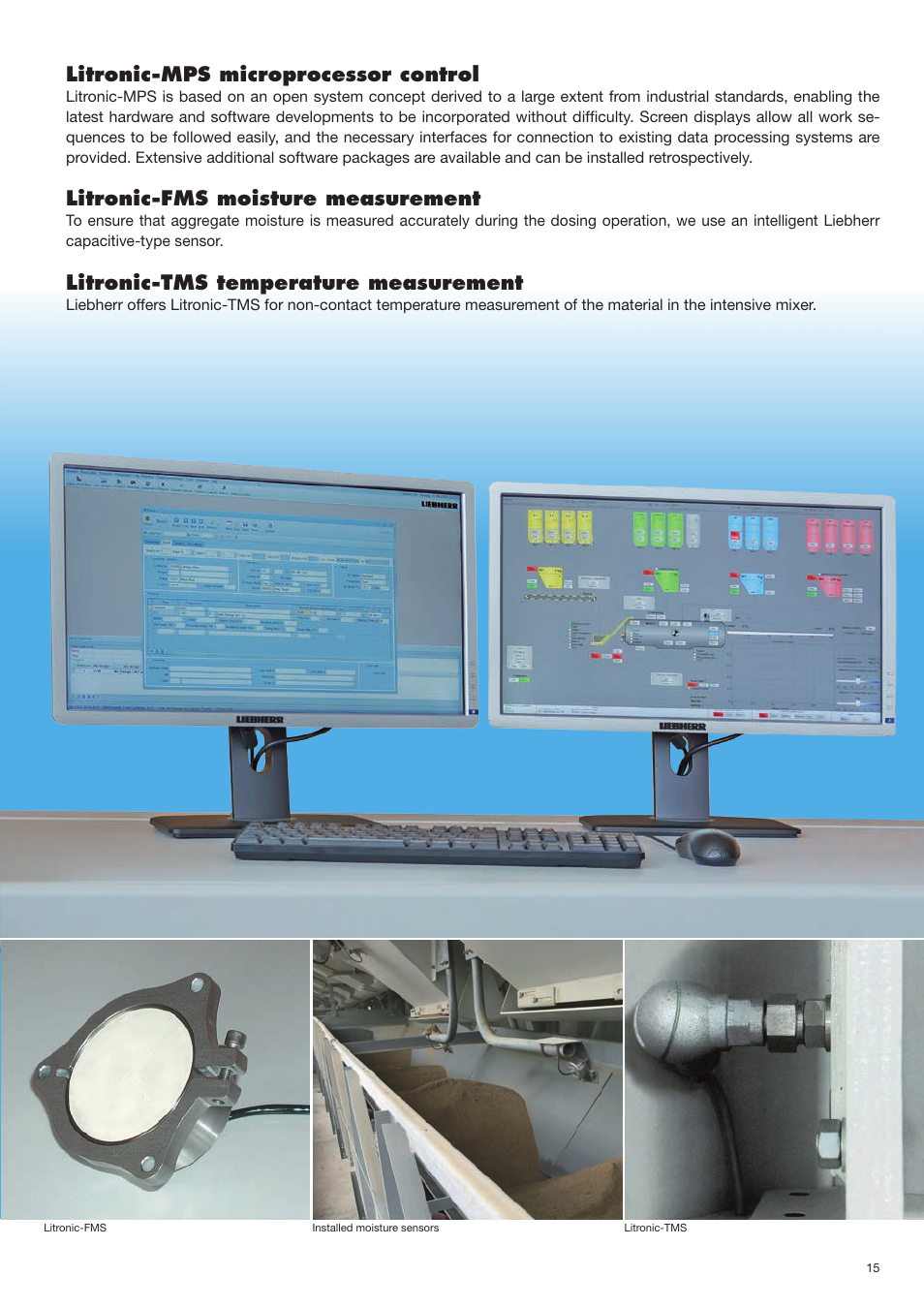 Litronic-mps microprocessor control, Litronic-fms moisture measurement, Litronic-tms temperature measurement | Liebherr Betomix User Manual | Page 15 / 16