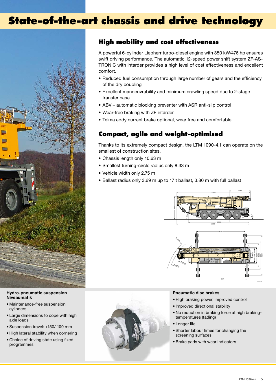 State-of-the-art chassis and drive technology, High mobility and cost effectiveness, Compact, agile and weight-optimised | Liebherr LTM 1090-4.1 User Manual | Page 5 / 18