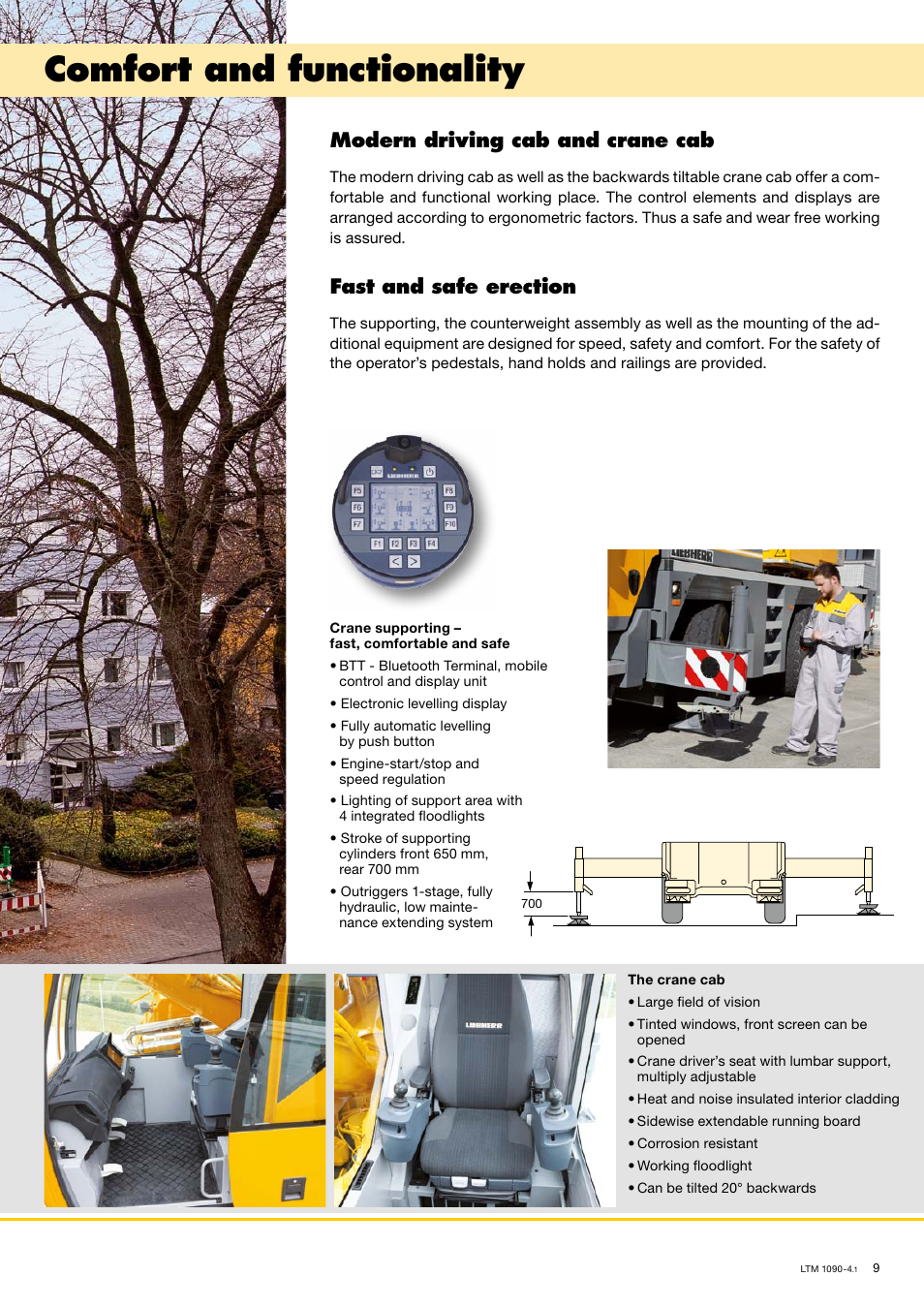 Comfort and functionality, Modern driving cab and crane cab, Fast and safe erection | Liebherr LTM 1090-4.1 User Manual | Page 9 / 18