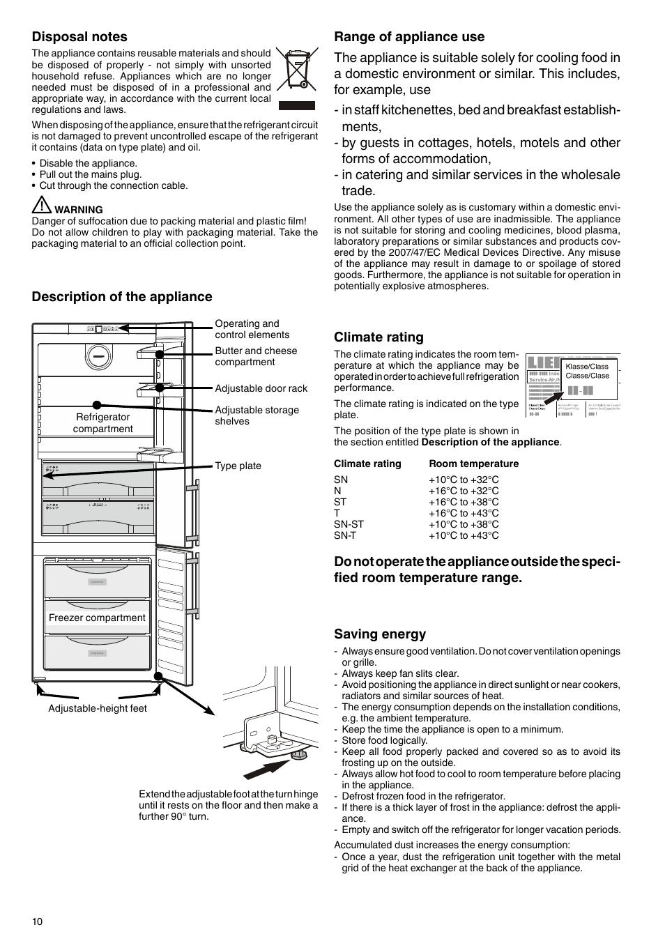 Climate rating, Description of the appliance, Saving energy | Liebherr CBNesf 5133 Comfort BioFresh NoFrost User Manual | Page 2 / 9