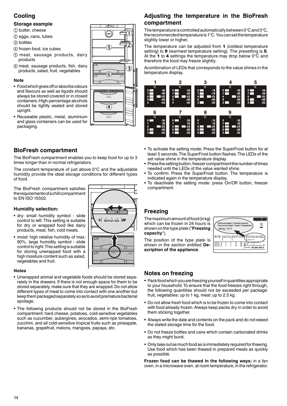Freezing, Biofresh compartment, Cooling | Liebherr CBNesf 5133 Comfort BioFresh NoFrost User Manual | Page 6 / 9