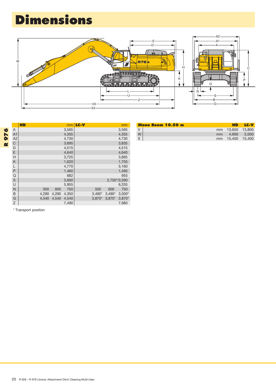 Dimensions, R9 7 6 | Liebherr R 936 User Manual | Page 20 / 24