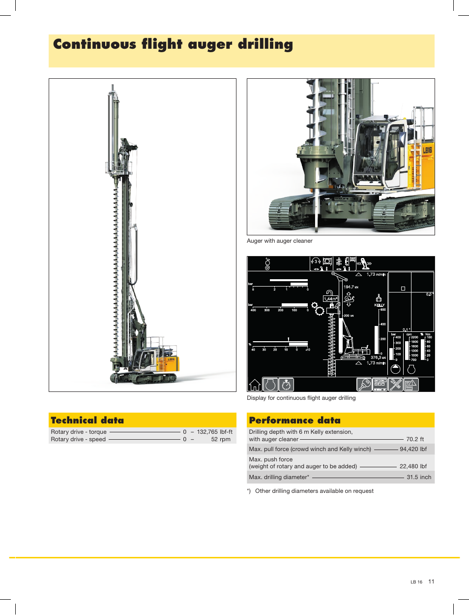 Continuous flight auger drilling, Performance data, Technical data | 34 m | Liebherr LB 16 User Manual | Page 11 / 16