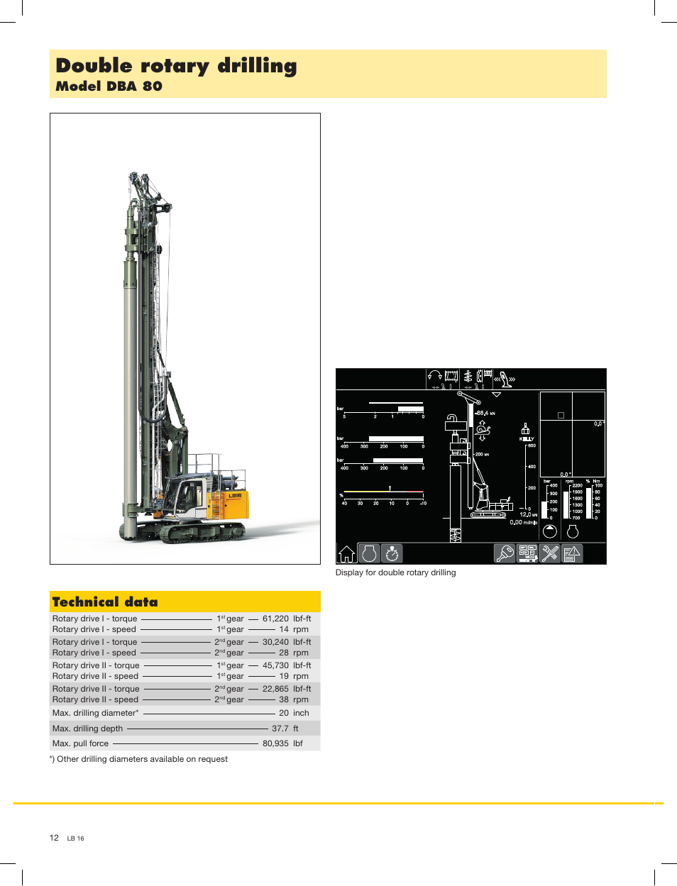 Double rotary drilling, Model dba 80, Technical data | Liebherr LB 16 User Manual | Page 12 / 16