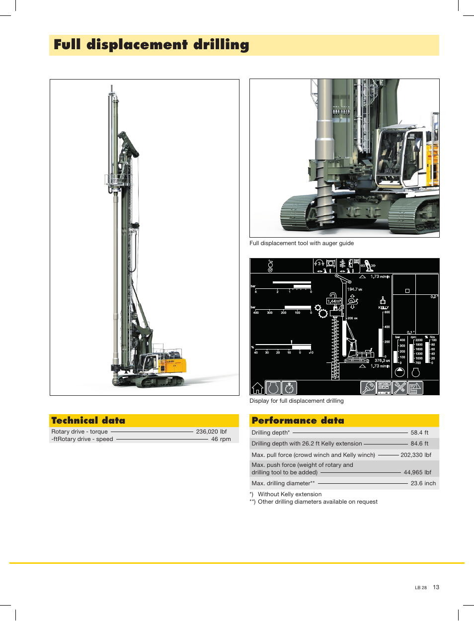 Full displacement drilling, Technical data, Performance data | 34 m | Liebherr LB 28 User Manual | Page 13 / 16