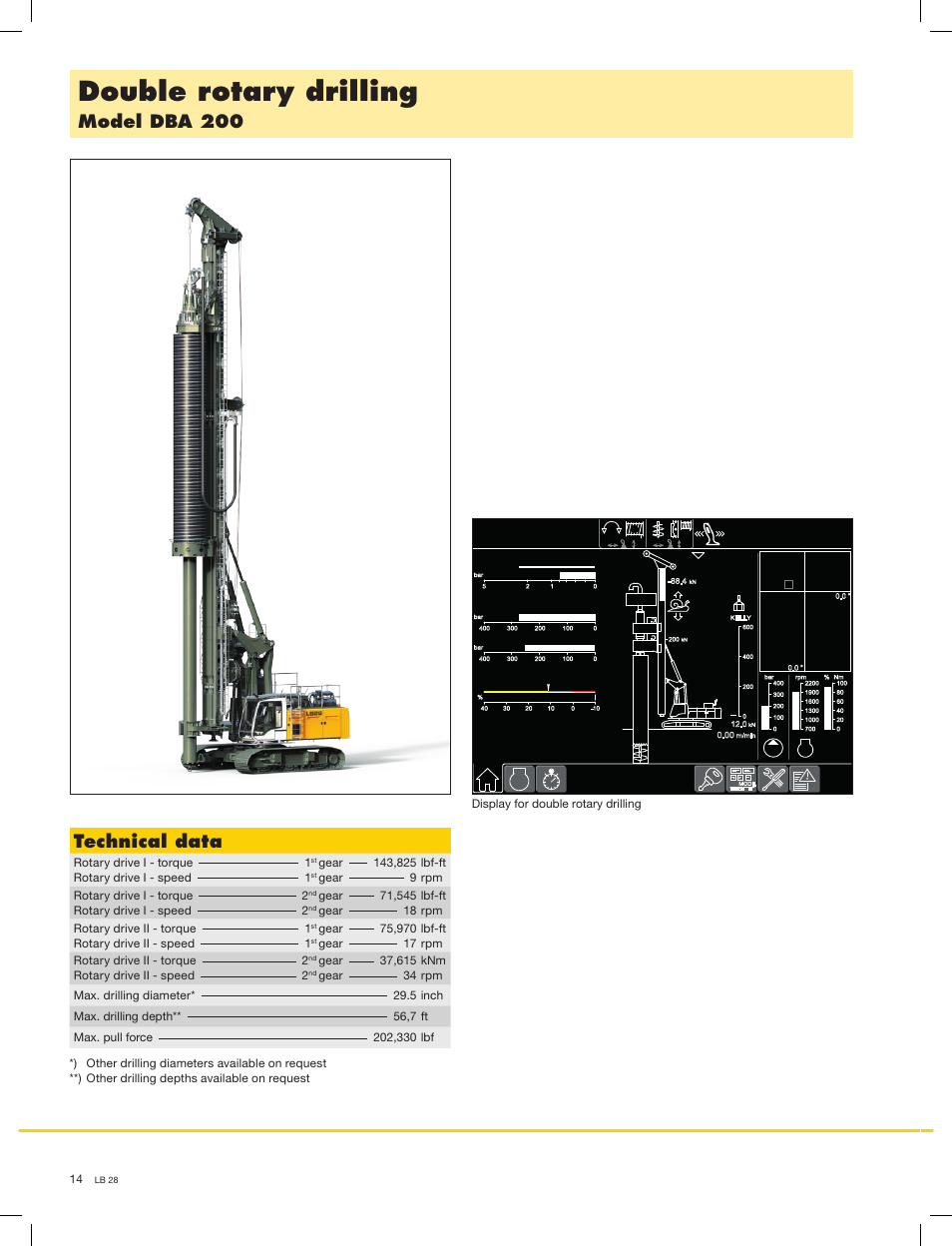 Double rotary drilling, Model dba 200, Technical data | Liebherr LB 28 User Manual | Page 14 / 16