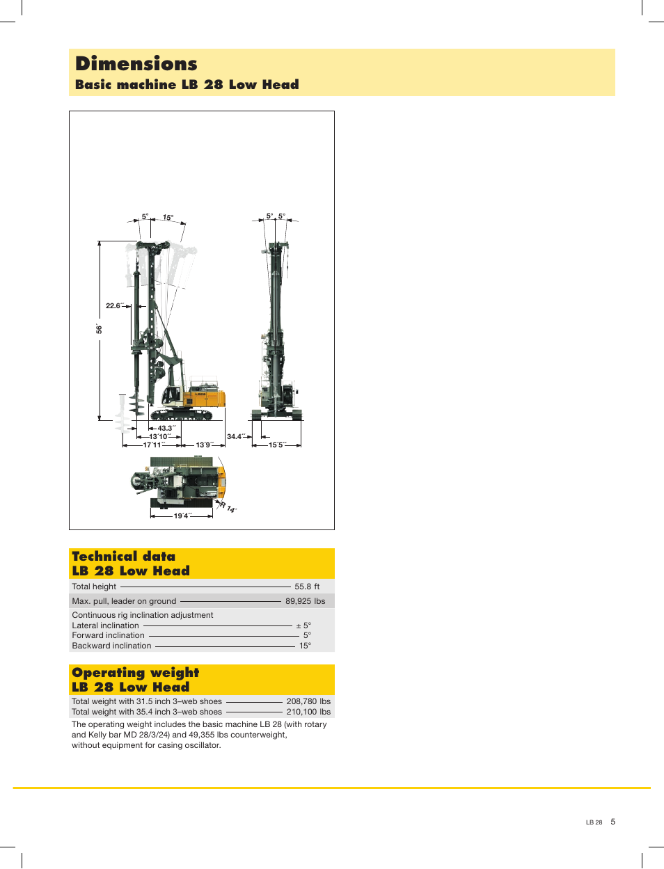 Dimensions, Operating weight lb 28 low head | Liebherr LB 28 User Manual | Page 5 / 16