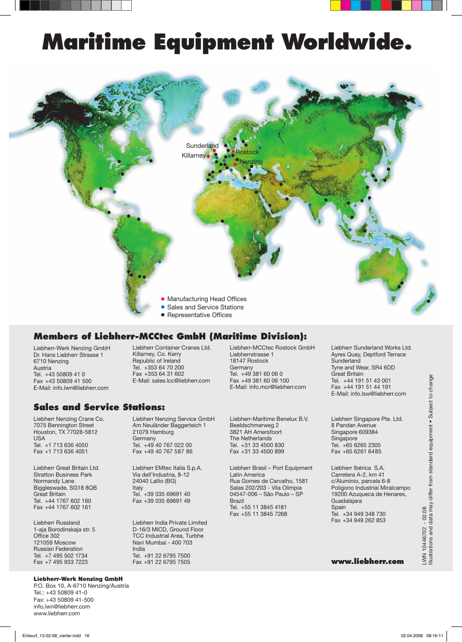 Maritime equipment worldwide, Sales and service stations | Liebherr Type MPG User Manual | Page 16 / 16