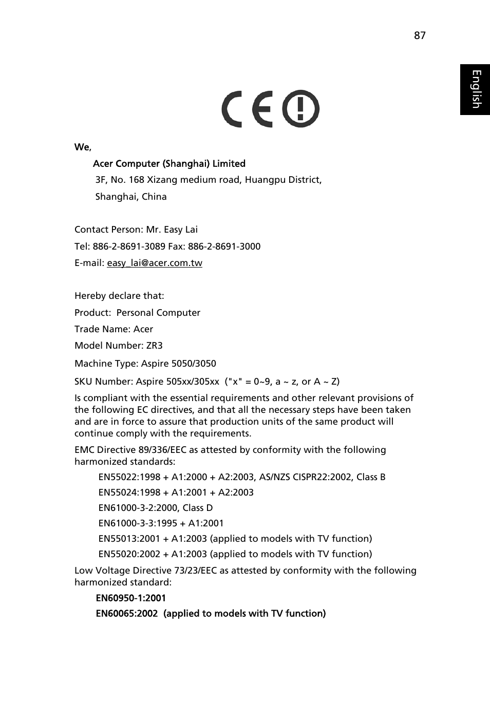 Acer 5050 User Manual | Page 105 / 108