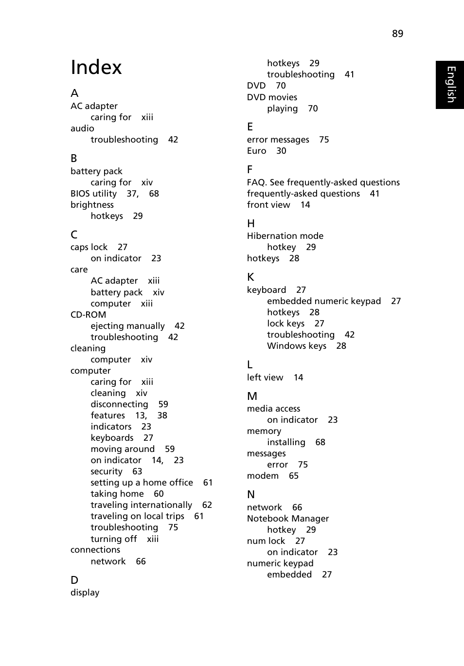 Index | Acer 5050 User Manual | Page 107 / 108