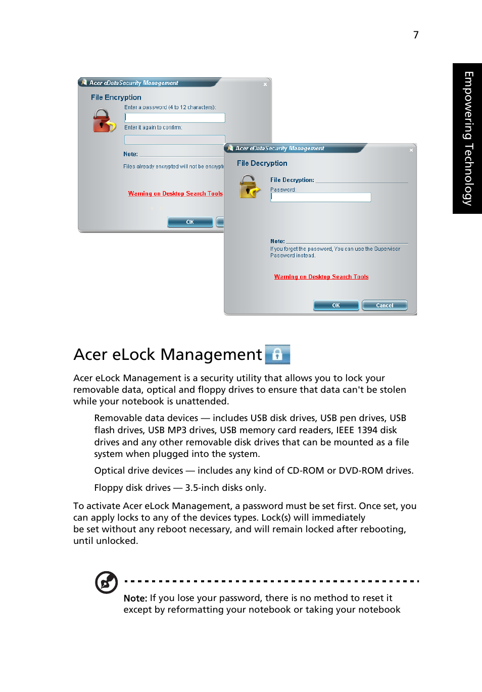 Acer elock management | Acer 5050 User Manual | Page 25 / 108