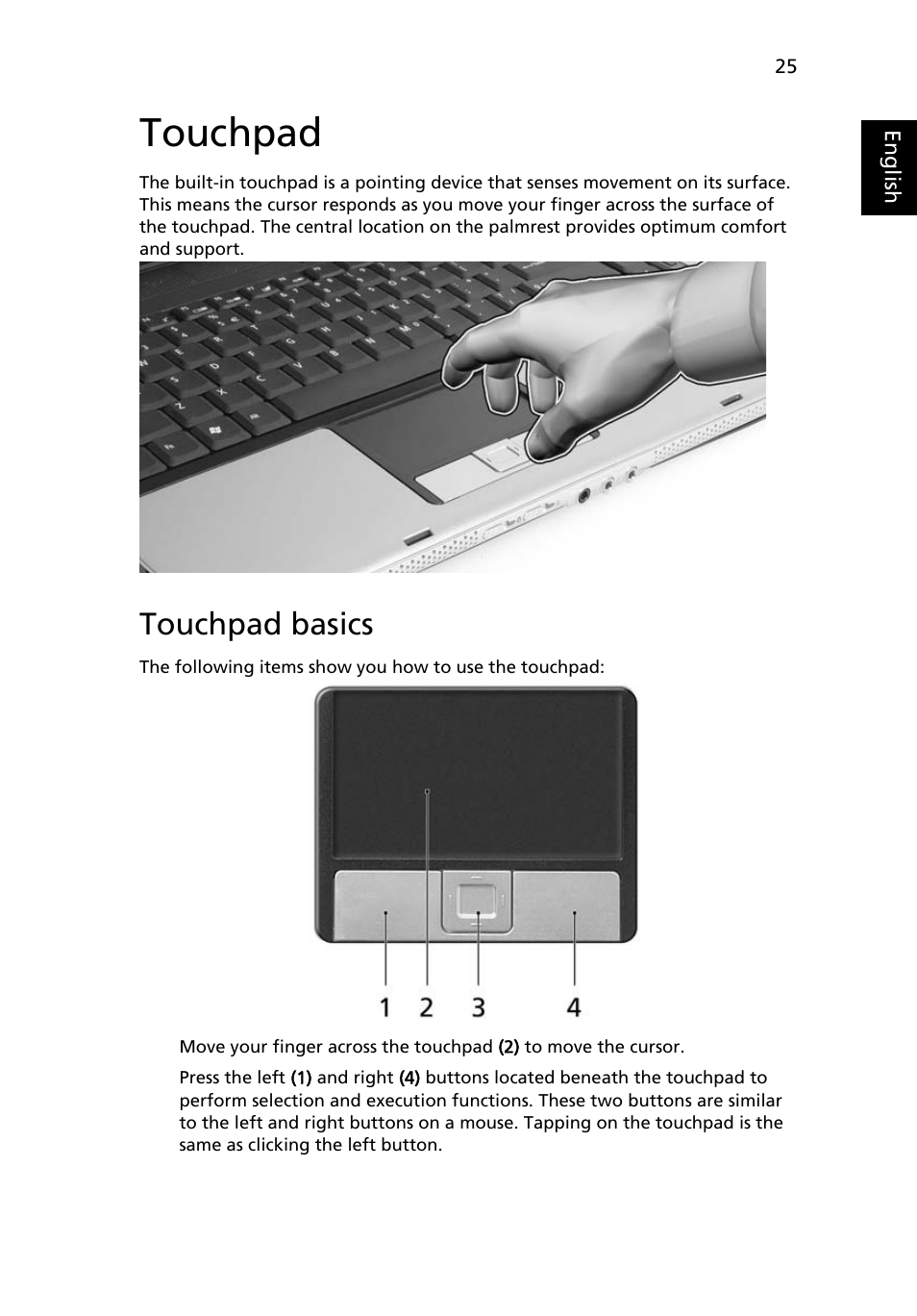 Touchpad, Touchpad basics | Acer 5050 User Manual | Page 43 / 108