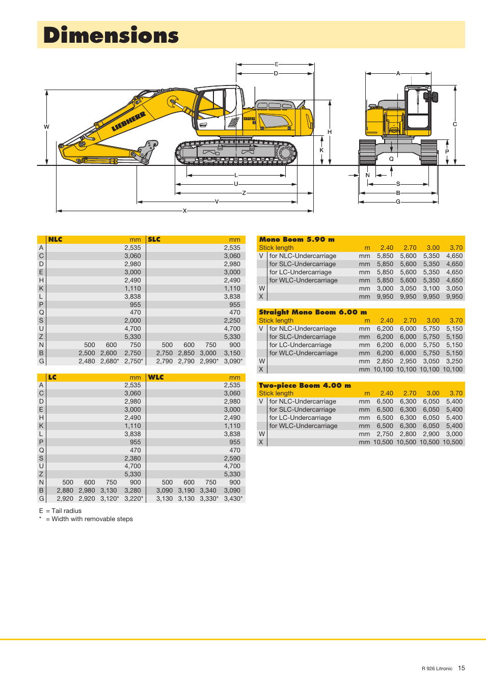 Dimensions | Liebherr R 926 User Manual | Page 15 / 28