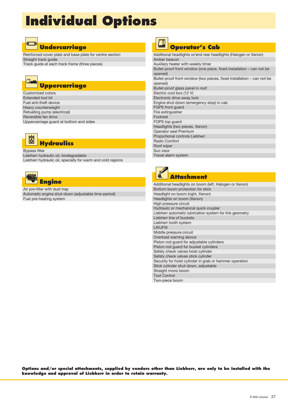 Individual options | Liebherr R 926 User Manual | Page 27 / 28