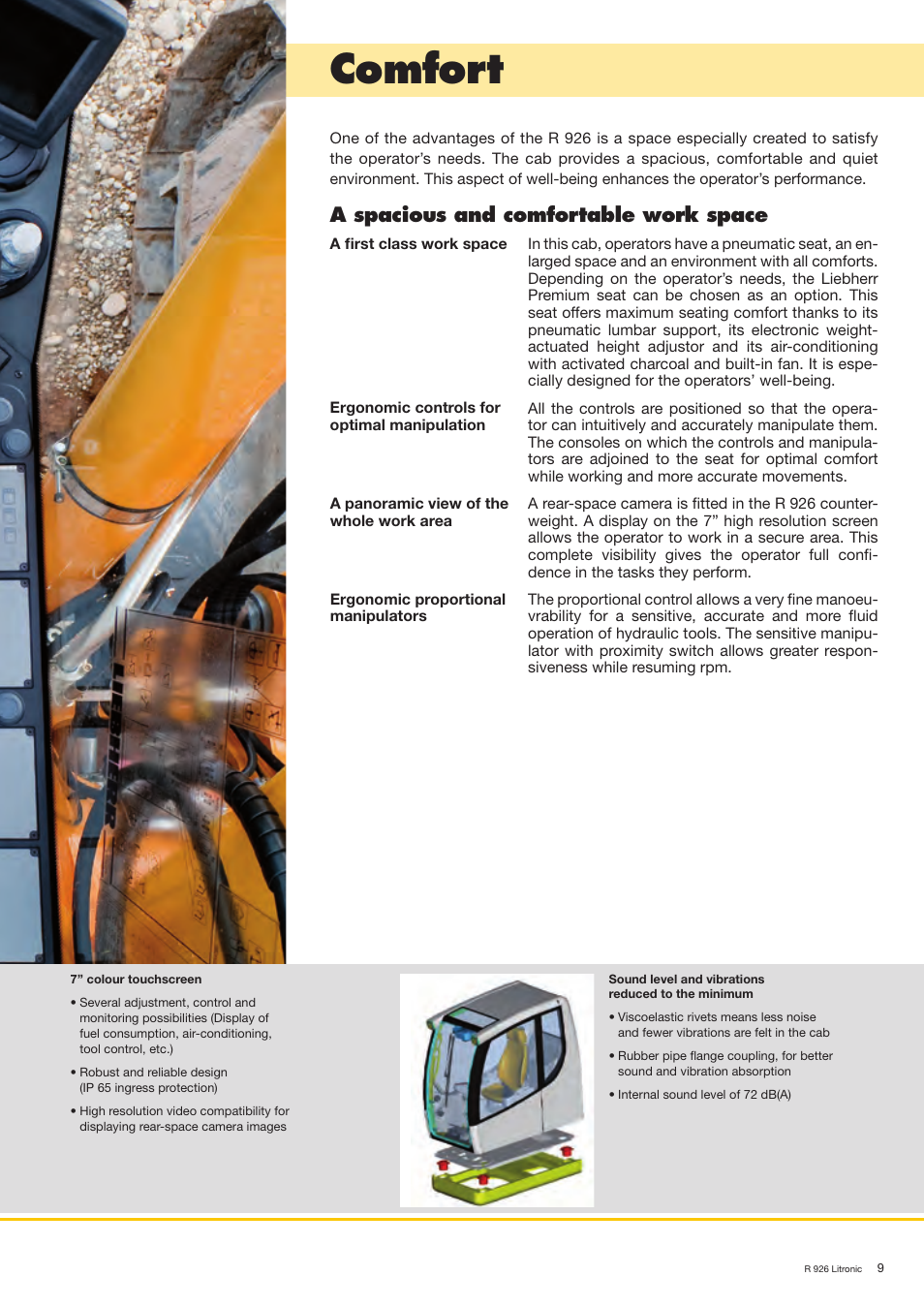 Comfort, A spacious and comfortable work space | Liebherr R 926 User Manual | Page 9 / 28