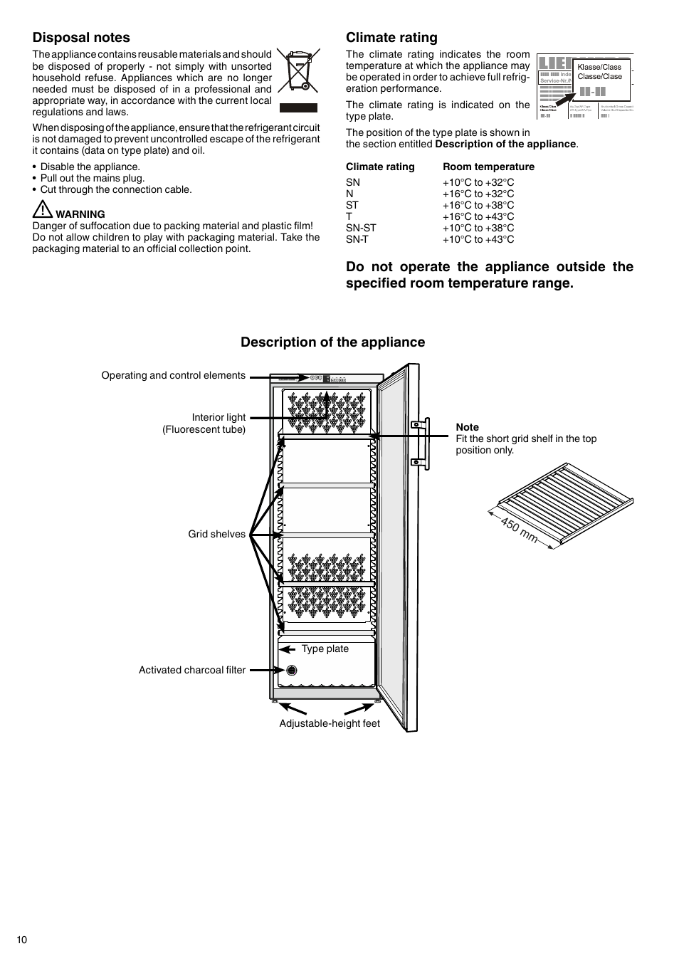 Description of the appliance, Climate rating | Liebherr WTb 4212 Vinothek User Manual | Page 2 / 9