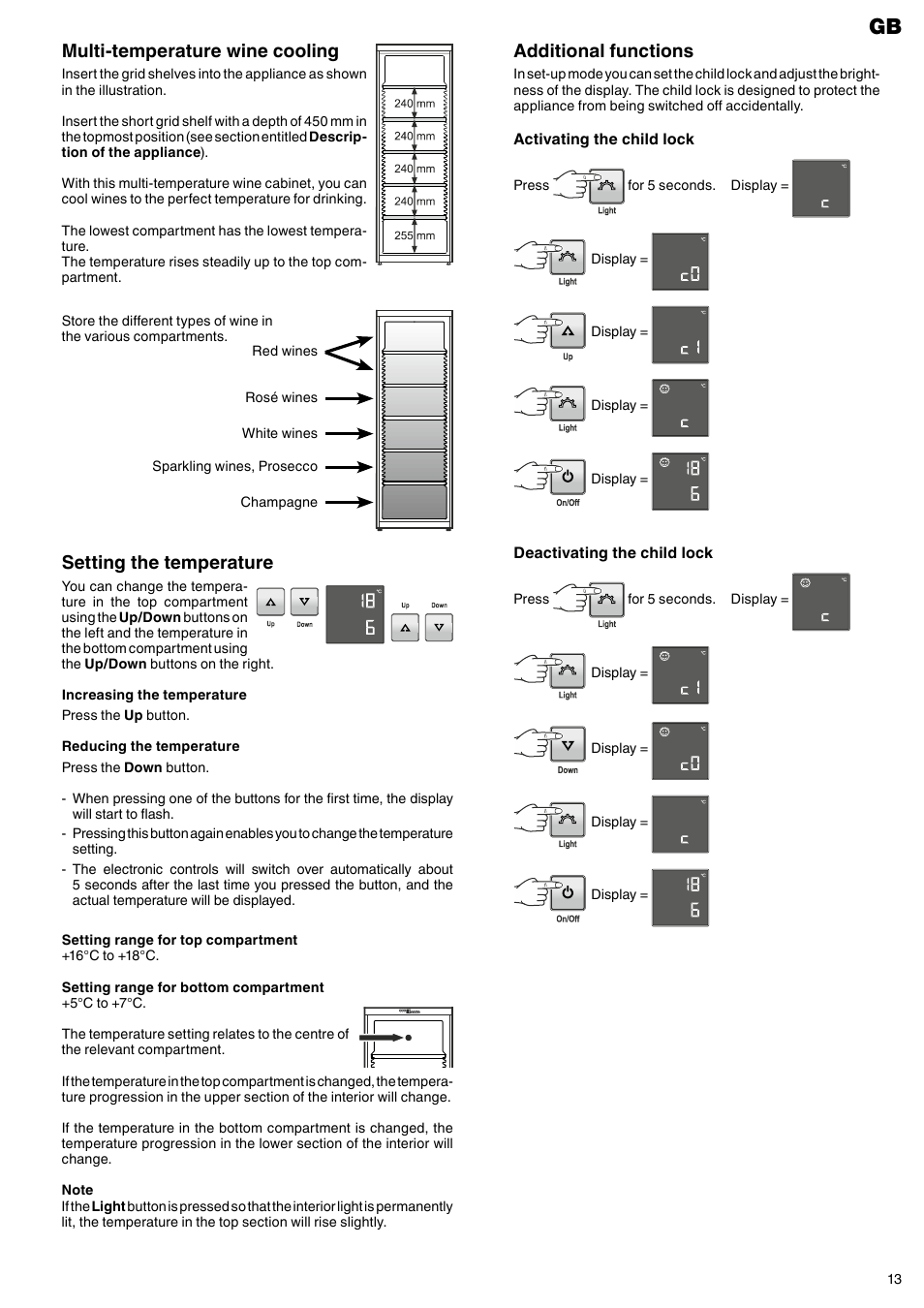 Setting the temperature, Multi-temperature wine cooling, Additional functions | Liebherr WTb 4212 Vinothek User Manual | Page 5 / 9