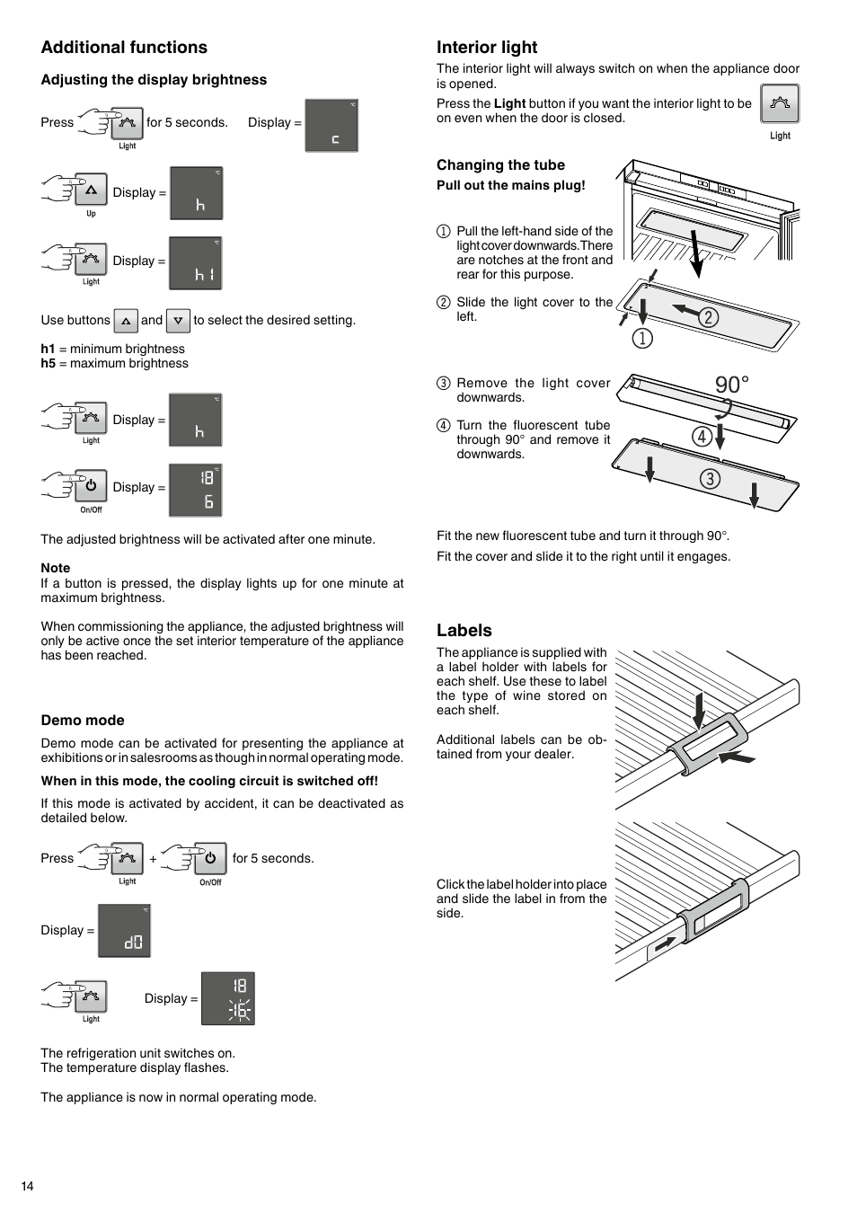 Interior light, Labels, Additional functions | Liebherr WTb 4212 Vinothek User Manual | Page 6 / 9