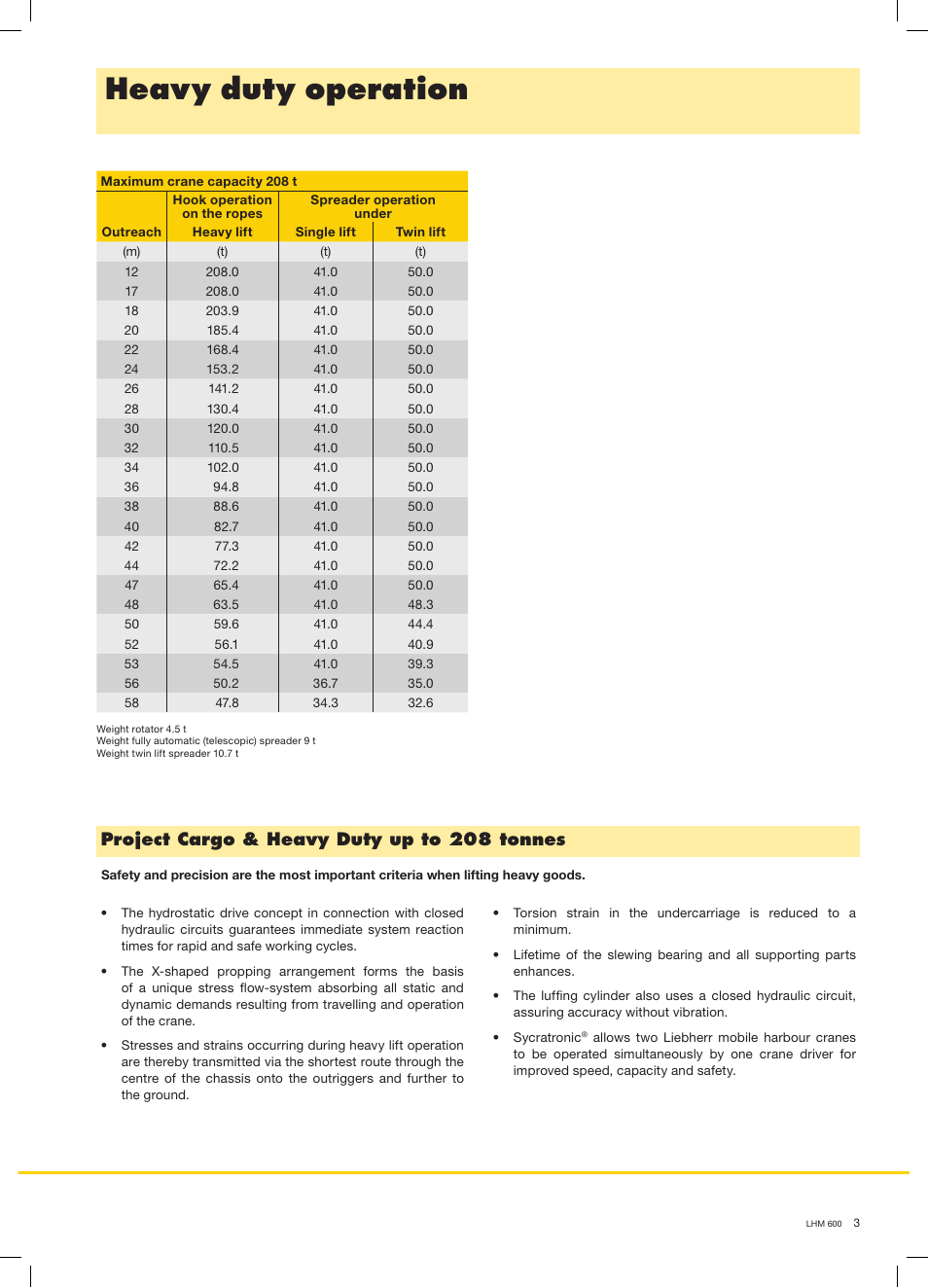 Heavy duty operation, Project cargo & heavy duty up to 208 tonnes | Liebherr LHM 600 User Manual | Page 3 / 12