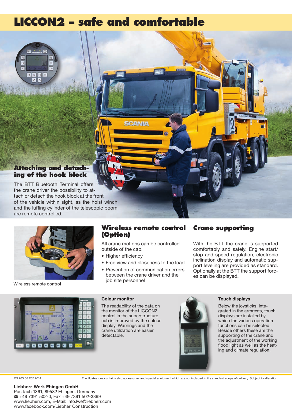 Liccon2 – safe and comfortable, Wireless remote control (option), Attaching and detach- ing of the hook block | Crane supporting | Liebherr LTF 1045-4.1 User Manual | Page 16 / 16