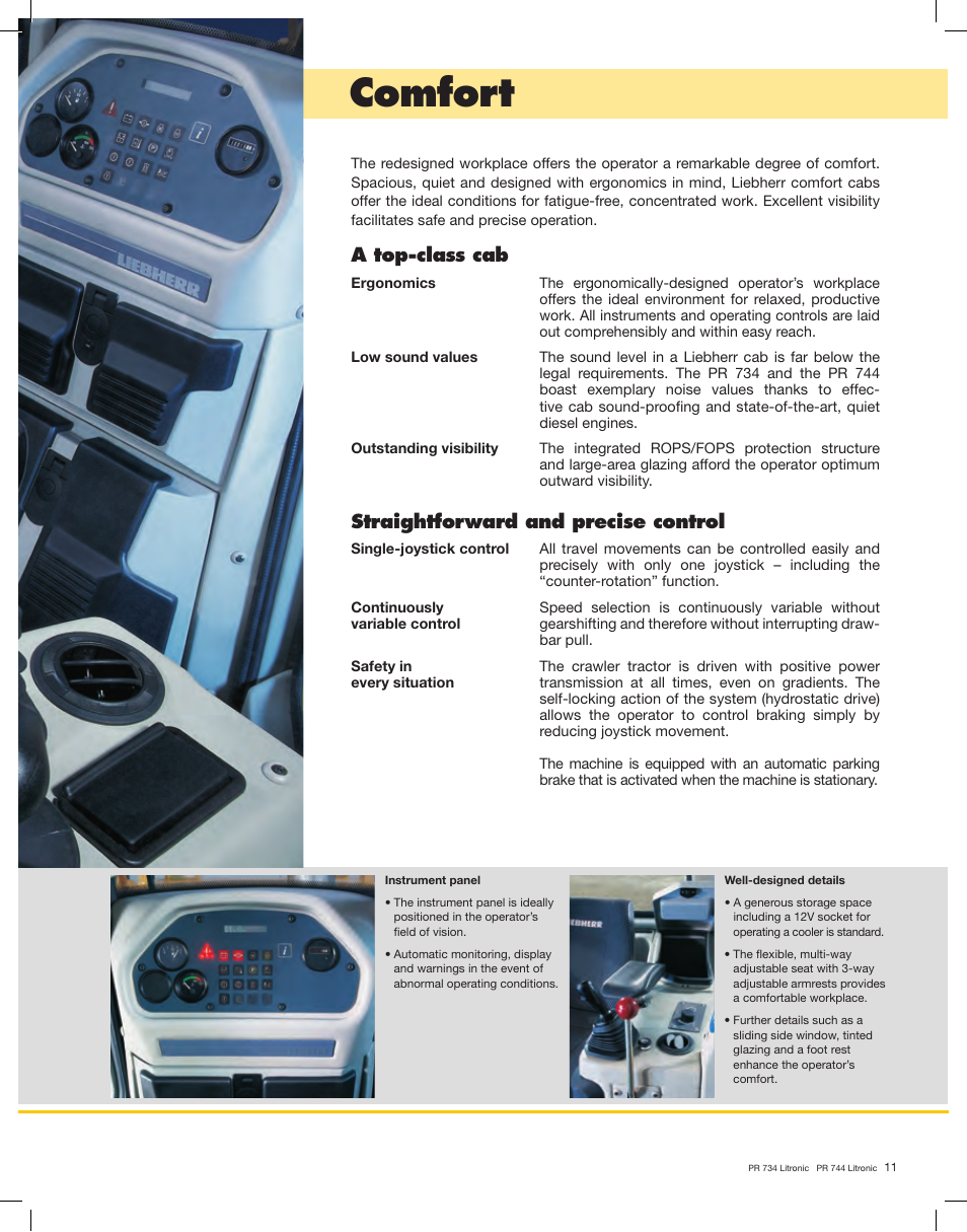 Comfort, A top-class cab, Straightforward and precise control | Liebherr PR 744 Litronic User Manual | Page 11 / 18